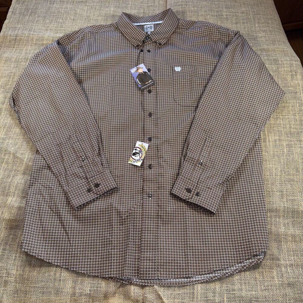 NEW Cinch Men’s Modern Fit Button-Down Western Shirt Brown/White Size XXL w Tags
